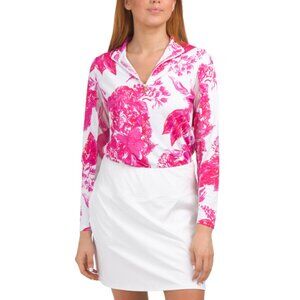 G LIFESTYLE Pink Floral Upf 50 Long Sleeve Quarter Zip Mock Neck Jacket